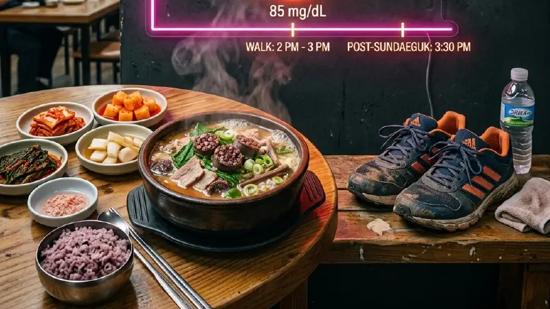 연속혈당측정기(CGM) #9: 순대국밥 후 30분 산책, 혈당 187