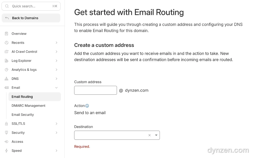Cloudflare Email Routing 설정 화면