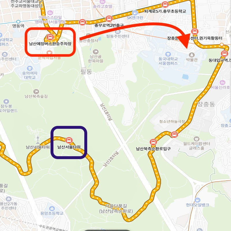 남산 01A번 버스 노선도