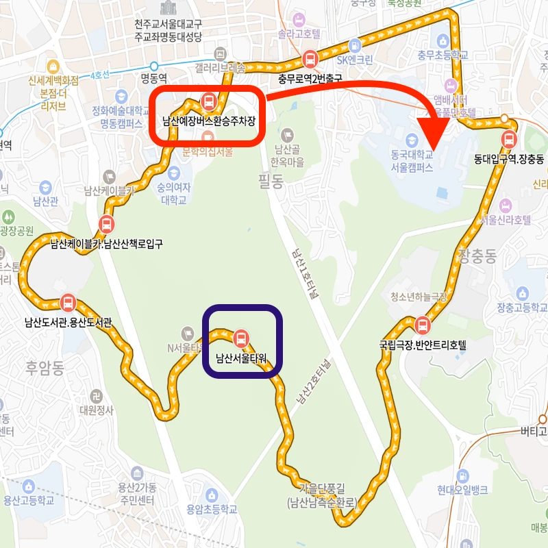 남산 01B번 버스 노선도