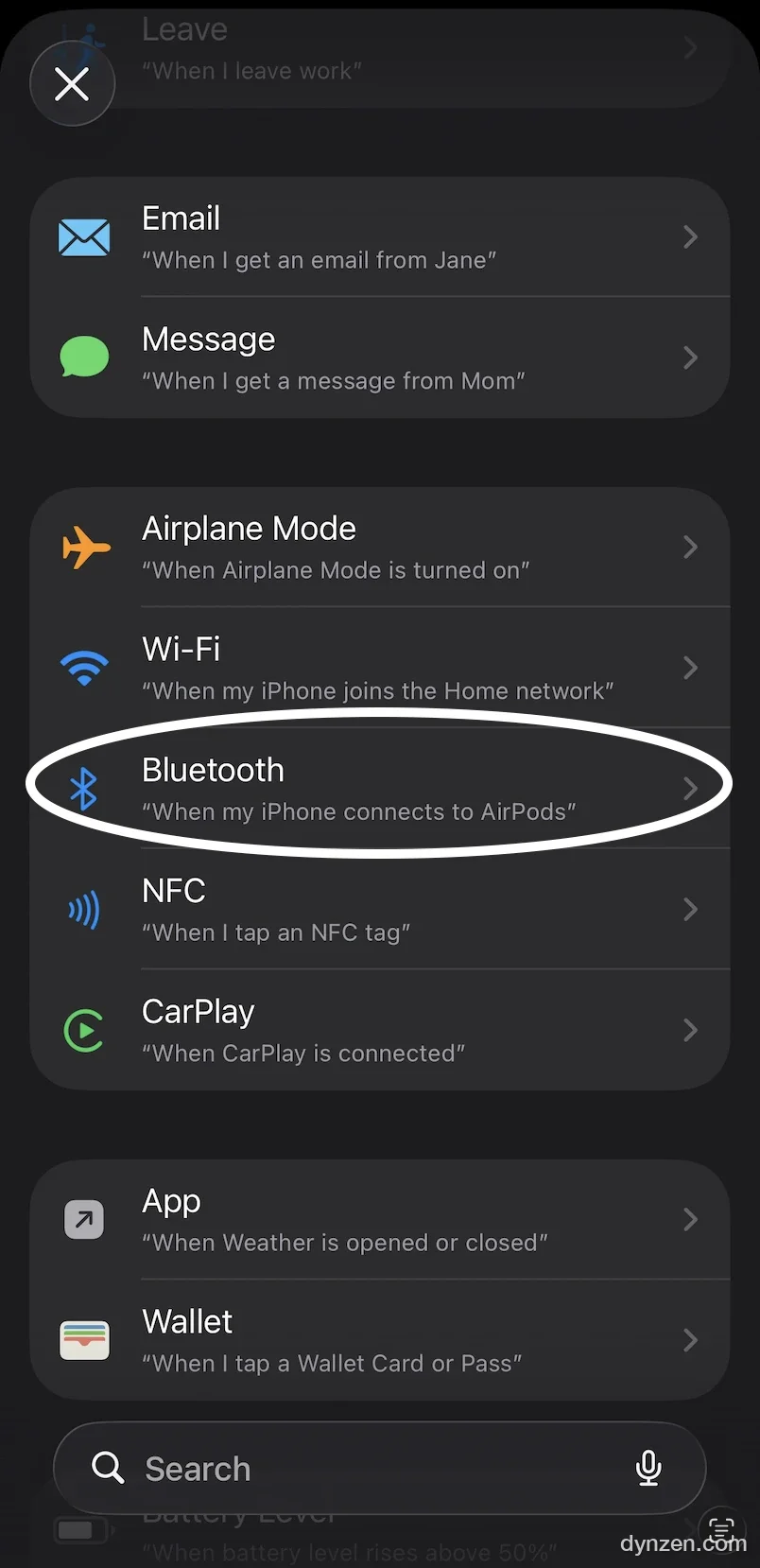 Bluetooth 트리거 선택